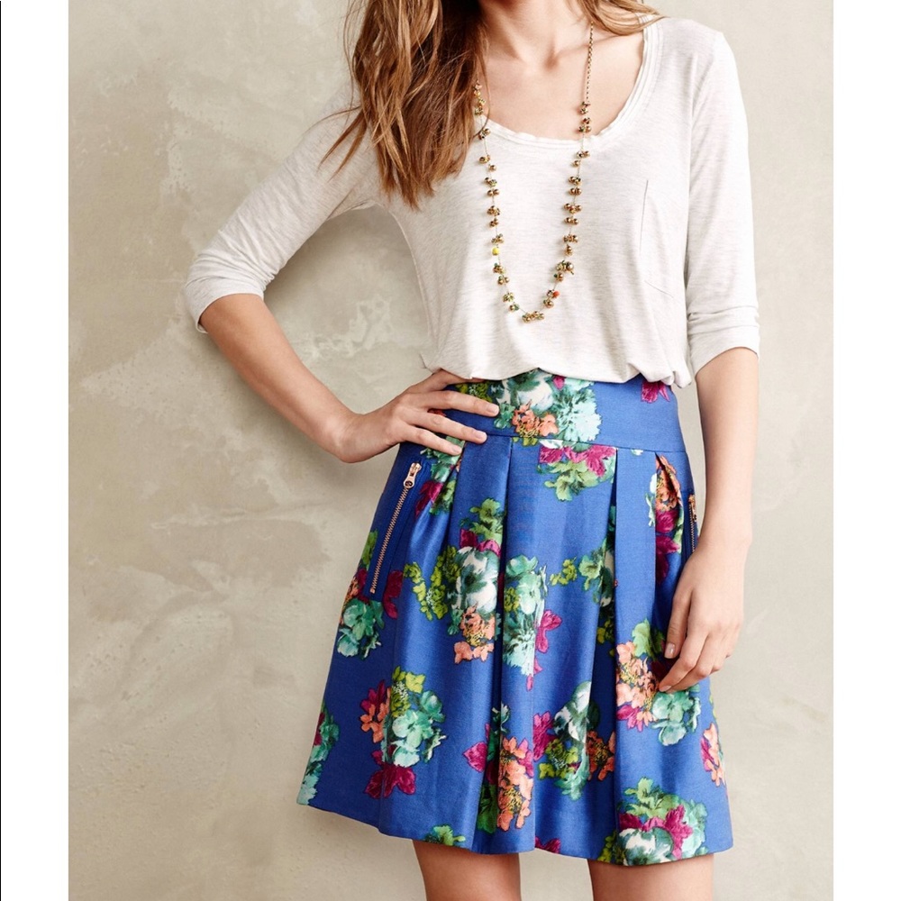 Anthropologie Maeve Blue Floral Garden Days Skirt